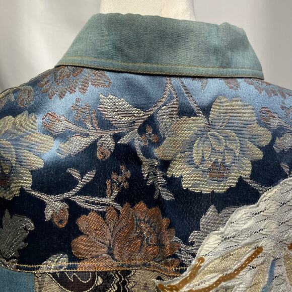 Indigo Moon Womens Medium Jean Tribal Dressy Jacket Embroidery Boho Artsy Spring - Picture 8 of 15